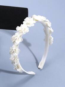 1pc White Flower Headband, Pearl Flower Decor Hair Scrunchie, Elegant Children Hair Band, Holiday Party Headpiece, Kids Hair Accessories - White - View 6