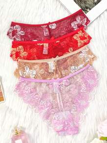5件套性感透视低腰蕾丝女士内衣，舒适透气镂空提臀欧美风女士内衣 - 彩色 - 查看 3