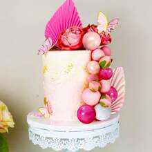LaVenty 29 piezas Decoración de tarta con bolas rosas, hojas rosas chicle para decorar tartas, cumpleaños, despedida de soltera, boda, fiesta, Navidad