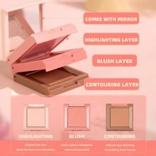 UCANBE 5 Colors Face Blusher Palette Waterproof Matte Long Lasting Lightweight Blush Powder Pink Coral Blushing Pallet With Brush Mirror Women Makeup Gift Set Kit