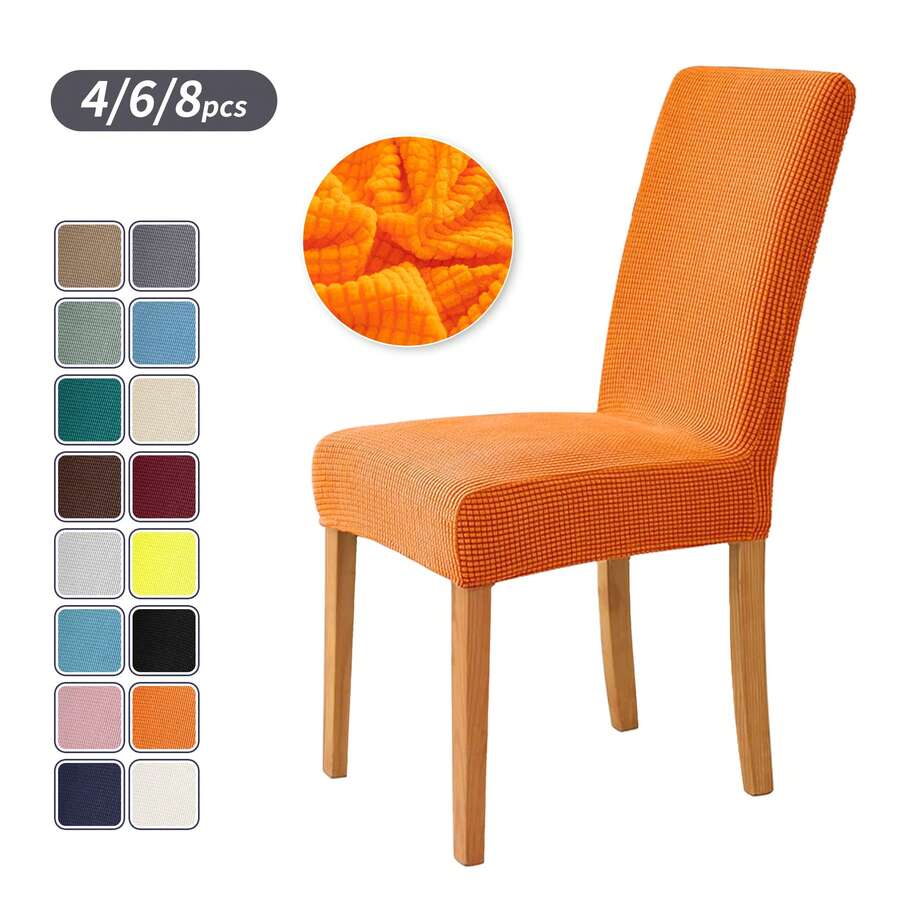 1/4/6/8pcs Plain Color Corn Velvet Chair Cover Set High Back, Simple Elastic Polyester Fleece Dust Proof Dining Chair Cover, Universal For Four Seasons, Suitable For Restaurant, Hotel, Banquet - Orange - View 1