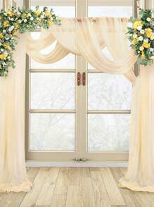 2件装6米香槟色雪纺拱门帘，婚礼拱门装饰，生日派对背景，涤纶浪漫派对装饰，婚礼派对新娘礼物，房间装饰，适用于婚礼拱门、楼梯扶手、椅背、薄纱窗帘、桌旗、桌布、派对用品 - 香檳色 - 查看 4