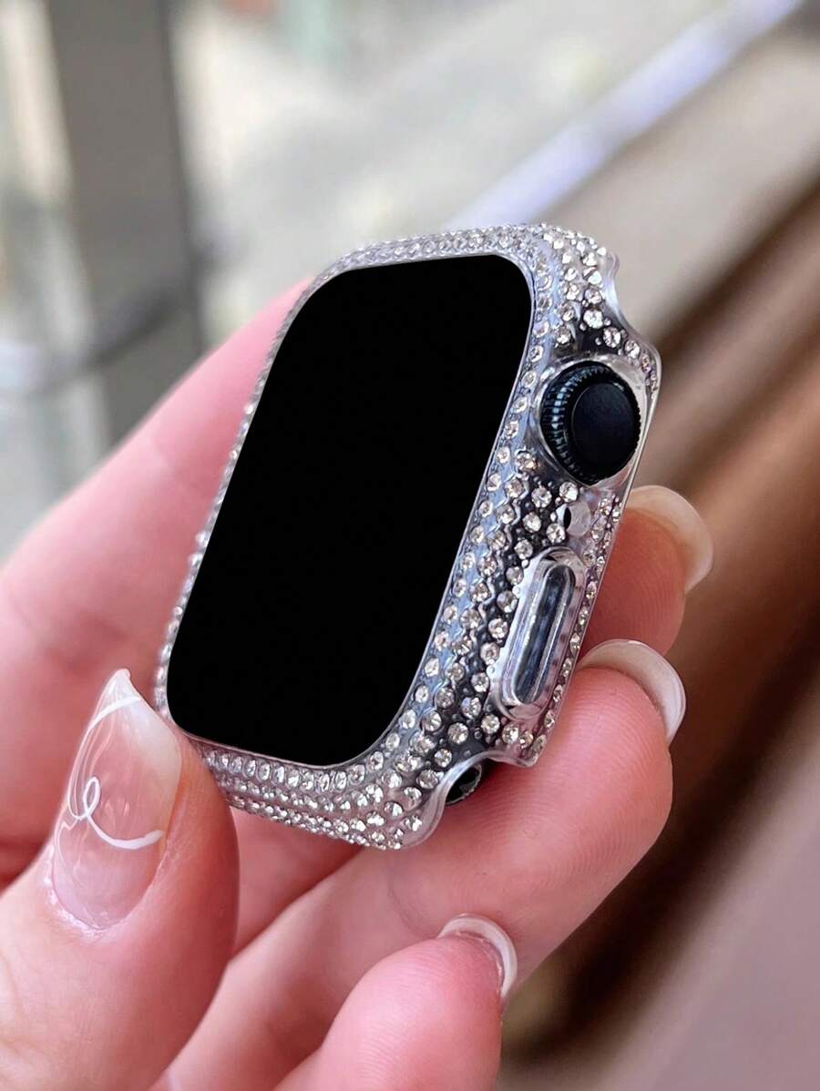 1个透明时尚闪亮水晶钻石双用途防摔超薄钢化玻璃保护壳，兼容 38/40/41/42/44/45/46mm，兼容 Series SE/11/10/9/8/7/6/5/4/3/2/1，智能手表保护壳配件