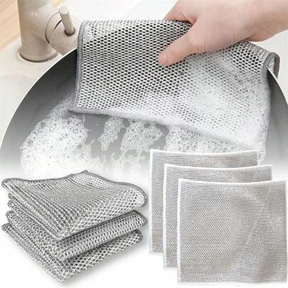 6/12/24pcs Wire Dishwashing Cloth, Mesh Dishcloth For Kitchen Stove Dishwashing And Pot Washing, Grid Non-Stick Oil Oil-Free Kitchen Cleaning Cloth, Kitchen Stove Range Hood Pot Dish Sink Cleaning Cloth, Stains Dirts Removal Cloth, Cleaning Supplies