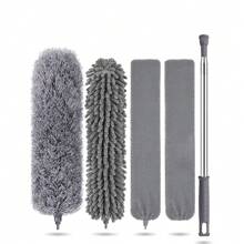 Plumeros de plumas para limpieza, extensibles de 30 a 100 pulgadas con mango telescópico y limpiador de persianas, de microfibra y chenilla para lugares de difícil acceso como telarañas, techos altos, autos y muebles - Gris - Ver 9