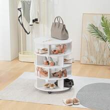 Round Pushable Wooden Shoe Cabinet On Wheels For 16-20 Pairs Of Shoes - 米色 - 查看 2