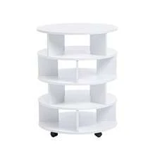 Round Pushable Wooden Shoe Cabinet On Wheels For 16-20 Pairs Of Shoes - 米色 - 查看 1