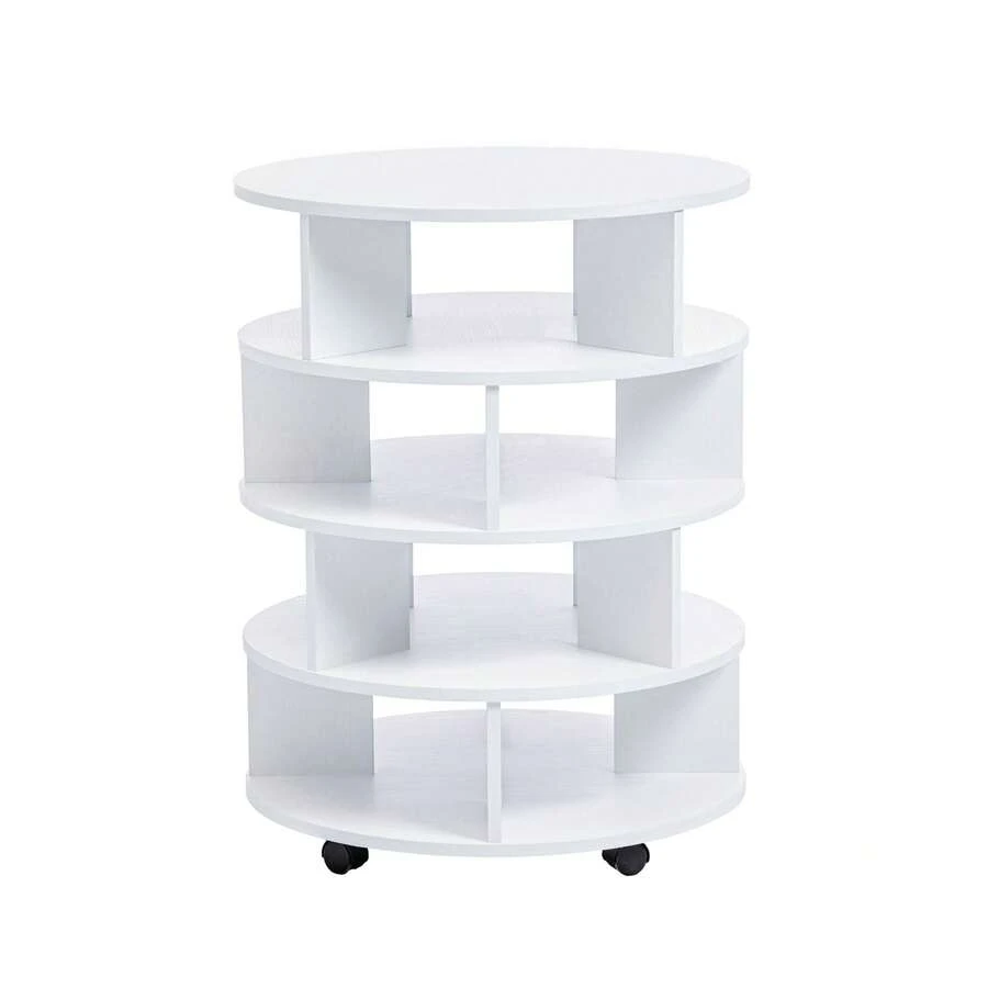 Round Pushable Wooden Shoe Cabinet On Wheels For 16-20 Pairs Of Shoes - 米色 - 查看 1