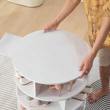 Round Pushable Wooden Shoe Cabinet On Wheels For 16-20 Pairs Of Shoes - 米色 - 查看 8