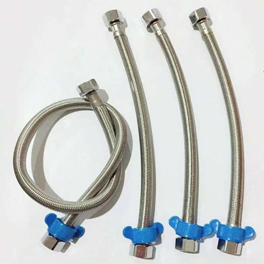 1pc Stainless Steel Braided Pipe 4-Point Double-Headed Toilet Water Tank Inlet Soft Hose, Hot & Cold High Pressure Water Inlet Pipe For Water Heater - Silver - View 1