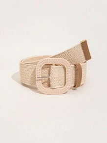 1pc Women's Bohemian Style Skirt Set For Summer With Square Buckle Woven Pp Straw Belt Boho Summer, School Fall, Autumn, Halloween - Square Buckle - View 17