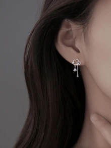 1对女童时尚云朵形镶钻耳环，可爱耳饰 - 彩色 - 查看 4