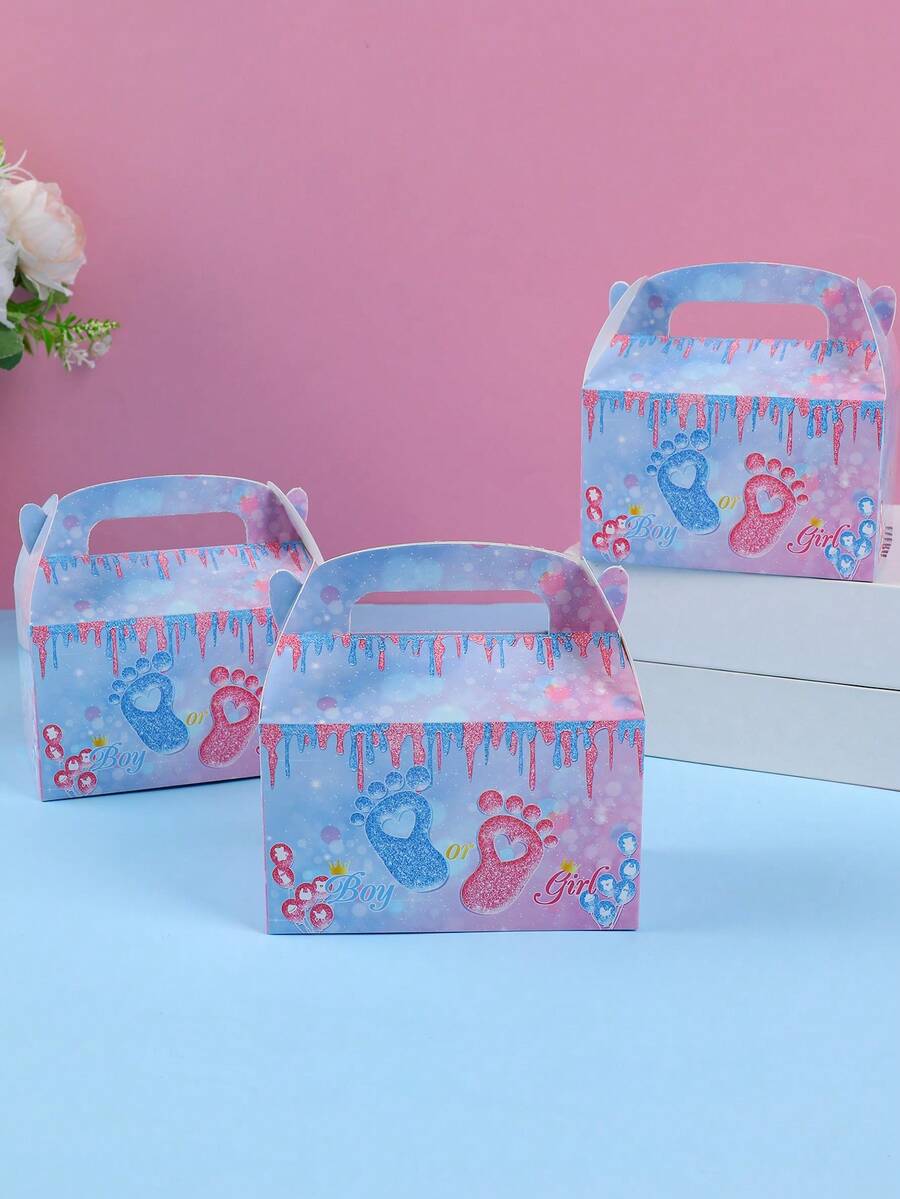 4入組手提禮盒，方底糖果袋，揭曉性別聚會手提糕點盒蛋糕盒，糕點零食袋，假日生日聚會小禮品，烘焙店用品，包裝盒 - 彩色 - 查看 1