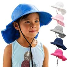 1pc Kids Drawstring Design Sun Protection Bucket Hat