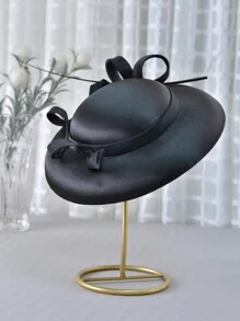 法式優雅女帽，英式頂帽，復古貴族帽，黑色禮帽，婚禮禮帽，正式場合禮帽，派對禮帽，白色禮帽，賽馬禮帽，舞會禮帽，新娘禮帽，婚禮攝影女帽，頭戴裝飾帽帶蝴蝶結 - 白色 - 查看 8