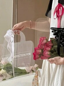 1件装透明玫瑰鲜花包装袋用品PET花束手提袋包装袋DIY礼品包装盒婚庆用品返校情人节 - 無色 - 查看 2