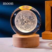 1pc Creative 3D Laser Engraving Crystal Ball With Wooden Warm Light Base, Galaxy Sky Night Light Table Decoration, USB Powered, Perfect For Friends, Graduation, And Team Building Memorabilia (Sphere Diameter 6cm + Base Diameter 5cm)