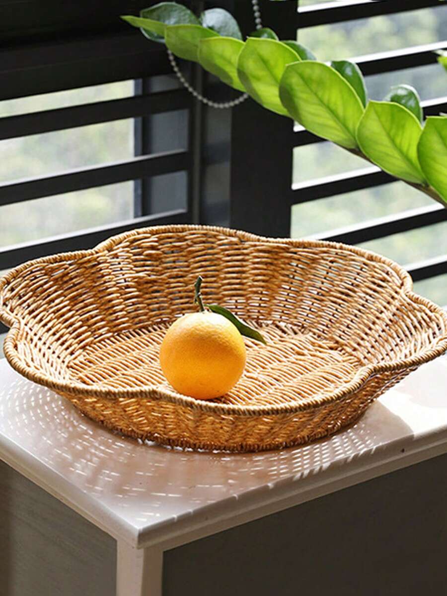 1pc Handwoven Rattan Storage Basket Fruit Picnic Basket Cake Wicker