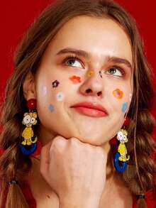 一对个性化可爱卡通动物大眼睛可爱小豹子亚克力耳环 - 彩色 - 查看 4