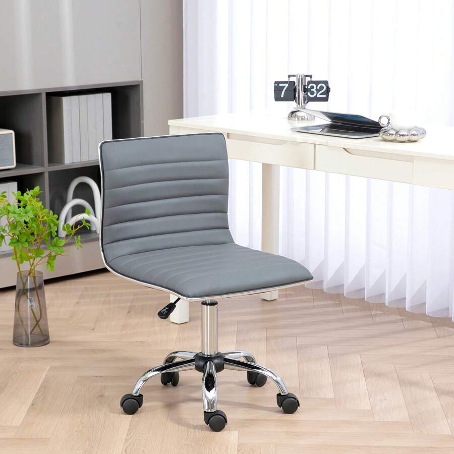 Vinsetto Adjustable Swivel Office Chair With Armless Mid-Back In PU Leather And Chrome Base - Light Grey - View 1