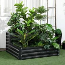 Outsunny Huerto Urbano de 2 Niveles Jardinera Exterior de Acero con Diseño de Escalera para Cultivos Plantas Medicina Herbaria Flores para Terraza Jardín 120x101x58 cm Gris Oscuro - Gris Oscuro - Ver 1