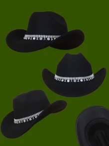 1入[coffee Brown]用鑽石裝飾的編織呢帽,適合女性,可用於西部牛仔帽、風格舞帽、騎士爵士帽、遮陽帽、大草原蒙古帽派對