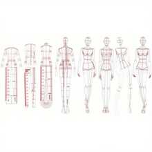 8pcs Fashion Illustration Ruler Sketching Template Ruler Sewing Humanoid Pattern Design Clothing Measurement And Combination, Handmade DIY Clothing Ruler, Clothing Design Ruler, Human Model Sewing Ruler - White - View 3