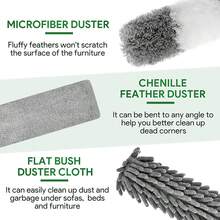 Feather Duster For Cleaning Extendable Dusters 30-100 Inch Telescopic Extension Pole Blind Cleaner Long Handled Microfiber Chenille Duster For Cobwebs High Ceilings Cars Furniture Clean - Grey - View 5