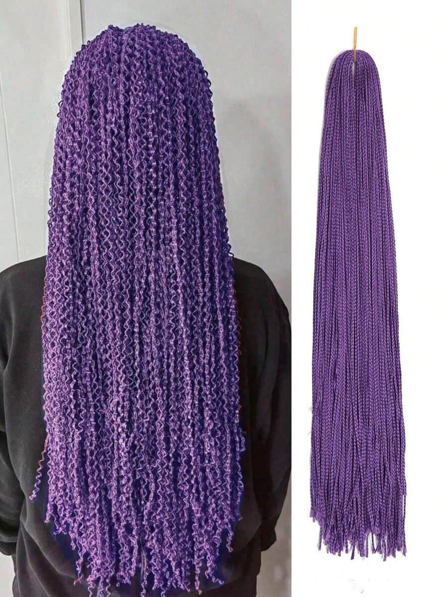 Long Micro 3X Pre-Looped Synthetic Purple Zizi Braids 1 Pack/Lot 24 Inch Thin Small Box Braid Crochet Twisted Hair Synthetic Braiding Hair Extension - Purple - View 1