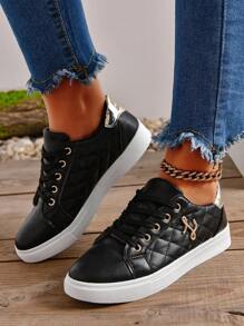 Vita sneakers, sportskor med mjuk sula, mångsidiga vardagsskor, studentskor, unika personliga platta skor för kvinnor, lämpliga för vår, sommar, höst - Svart - Visa 4