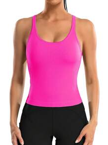 Women's Solid Color Padded Round Neck Sports Tank Top