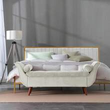 SZLIZCCC Velvet Storage Bench For Bedroom End Of Bed Ottoman, Button-Tufted Upholstered Bed Benches For Bedrooms King With Rolled Arms And 4 Sturdy Wood Legs, Footstool For Bedroom, Living Room - 米色 - 查看 5