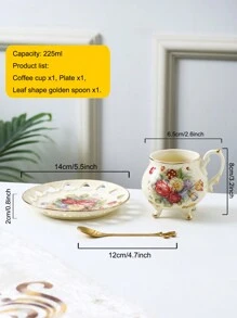 咖啡杯和碟子一套,復古宮廷歐式四腳花盆腹杯,愛心中空,鍍金精美家居禮品