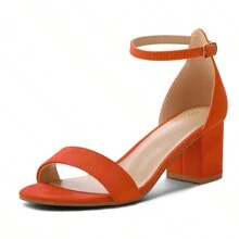 Women 2.25 In Chunky Low Heels Open Toe Block Heeled Dress Ankle Strap Pump Wedding Sandals - 橘色 - 查看 1