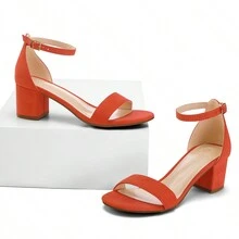 Women 2.25 In Chunky Low Heels Open Toe Block Heeled Dress Ankle Strap Pump Wedding Sandals - 橘色 - 查看 2