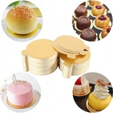 20/50/100pcs Mini Gold Round Hard Paper Mousse Cake Base, Disposable Cardboard Cake Board For Cupcake, Wedding Birthday Party Dessert Display Tray