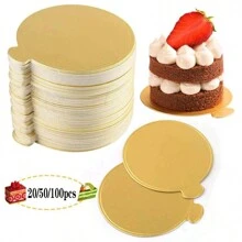 20/50/100pcs Mini Gold Round Hard Paper Mousse Cake Base, Disposable Cardboard Cake Board For Cupcake, Wedding Birthday Party Dessert Display Tray