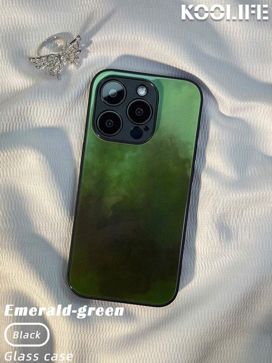 Vỏ điện thoại bảo vệ chuyển động bằng kính họa tiết hoạt hình KOOLIFE, Vỏ toàn thân tương thích với điện thoại thông minh Apple - BL0088#Catalpa xanh đen - Xem 1