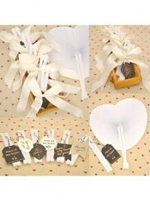 Party Anny Long 12pcs/24pcs White Heart Shaped Folding Hand Fan, Plastic Handle Blank Paper Fan, Perfect For Guests, Weddings, Parties, Home Decor And Gifts - White-heart - View 6