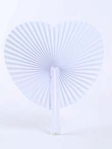 Party Anny Long 12pcs/24pcs White Heart Shaped Folding Hand Fan, Plastic Handle Blank Paper Fan, Perfect For Guests, Weddings, Parties, Home Decor And Gifts - White-heart - View 11
