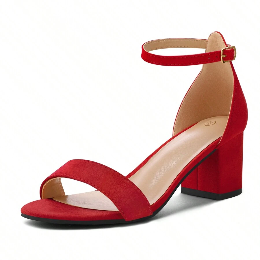 Women 2.25 In Chunky Low Heels Open Toe Block Heeled Dress Ankle Strap Pump Wedding Sandals - 紅色 - 查看 1