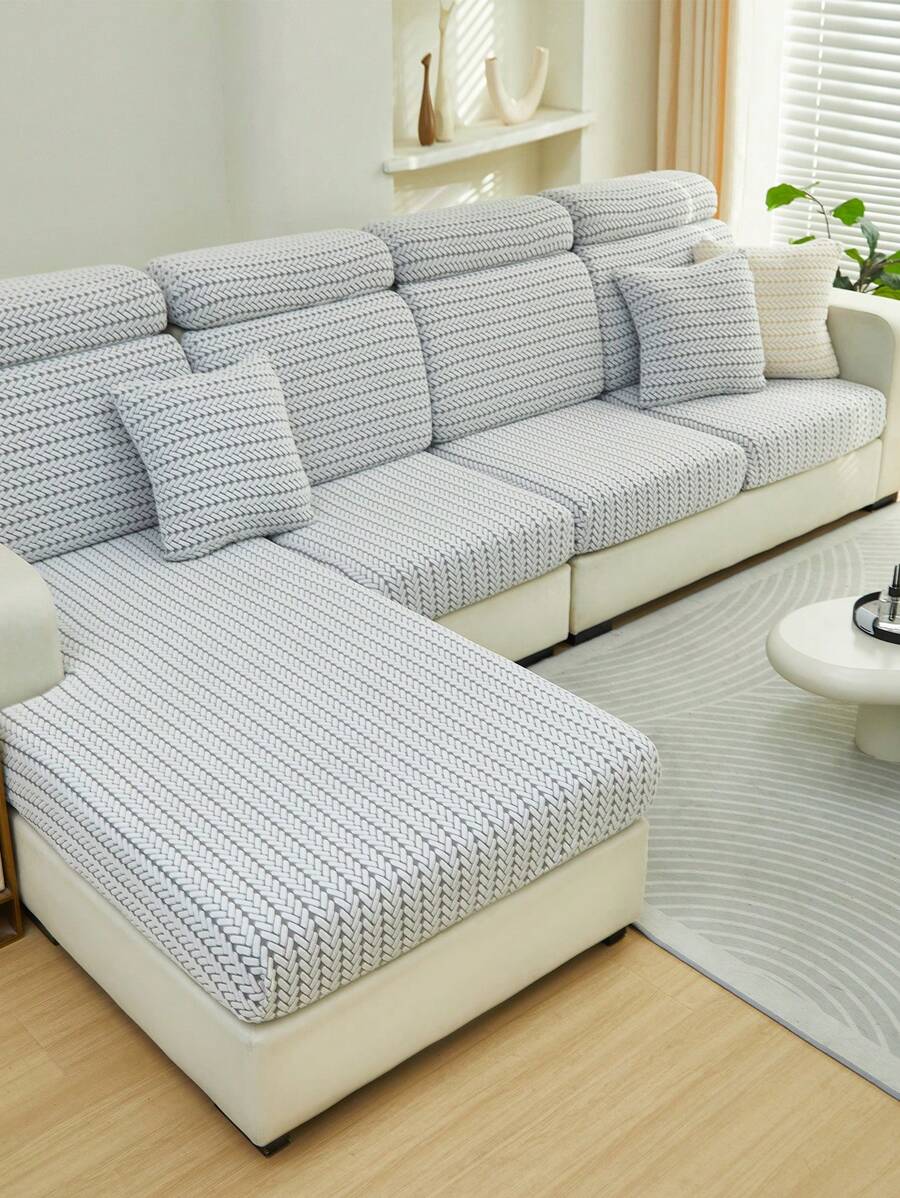 1入組提花雙色離子沙發套,簡約風格彈性伸展座墊和靠背套,適用於全年,寵物防護和防汙 - 灰色 - 查看 1