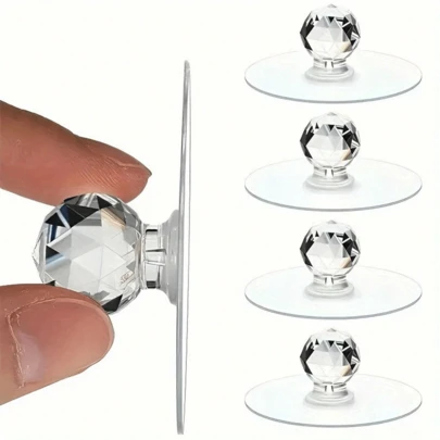 8pcs Transparent Crystal Door Knobs, Cabinet Drawer Door Knobs Handles, Self-Adhesive Handle With Hook, Furniture Door Decorative Hardware