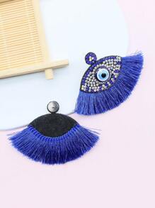 Evil Eye & Rhinestone Decor Tassel Stud Earrings - Black - View 2