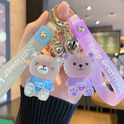 1 Piece Of Cute Cartoon Jelly Bear Keychain, Small Animal Glazed Bear Bag Pendant, Exquisite Love Couple School Bag Car Pendant Ornaments, Reward Student Gifts, Doll Children's Birthday Gifts, Party Favorite Daily Holiday Surprises And Happy Small Gifts Ideal Choice