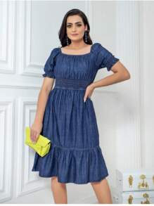 Women Dresses - 深色水洗藍 - 查看 1