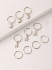 10pcs Girls' Hair Clip Set With Star, Moon, And Circle Design