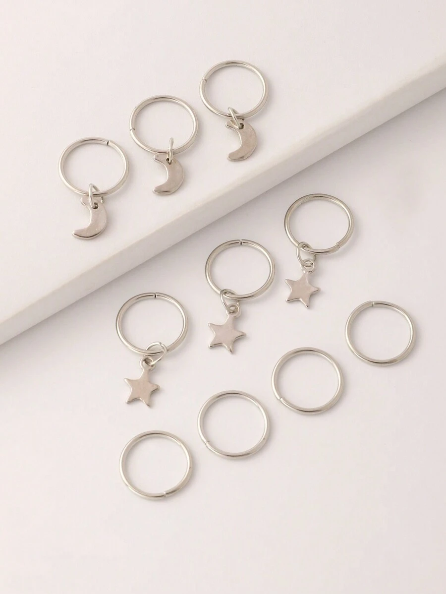 10pcs Girls' Hair Clip Set With Star, Moon, And Circle Design