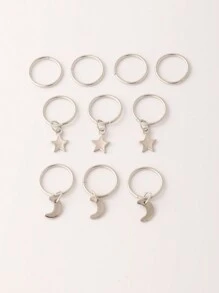 10pcs Girls' Hair Clip Set With Star, Moon, And Circle Design