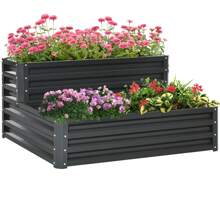 Outsunny Huerto Urbano de 2 Niveles Jardinera Exterior de Acero con Diseño de Escalera para Cultivos Plantas Medicina Herbaria Flores para Terraza Jardín 120x101x58 cm Gris Oscuro - Gris Oscuro - Ver 7
